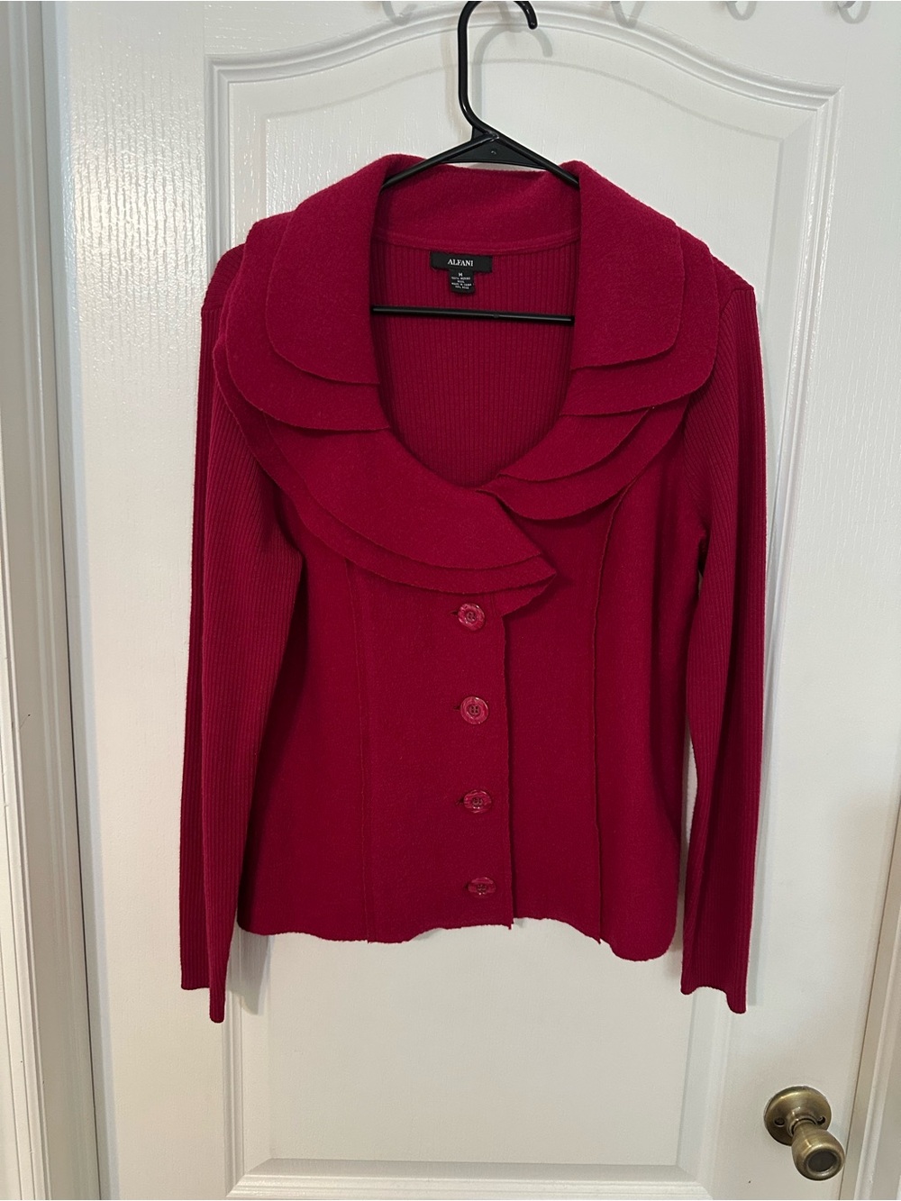 Alfani 100% Merino Wool Ruffle Collar Cardigan M